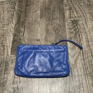 Blue leather clutch